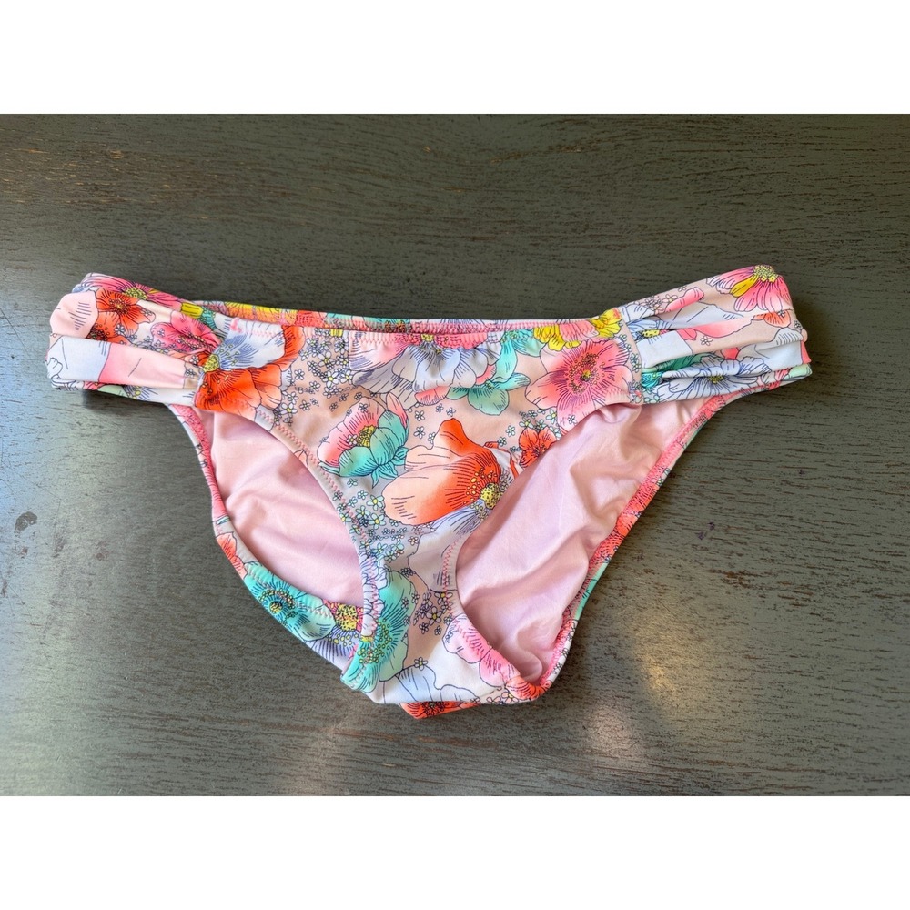 Victorias Secret The Knockout Bikini Bottom Pink Floral Ruched Side Small